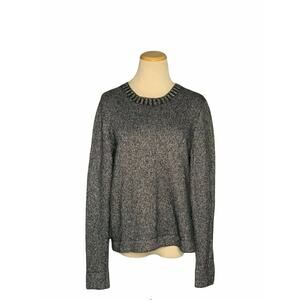 J Crew Lurex Silver Metallic Lamb Wool Ribbed Crew Neck Sweater size large